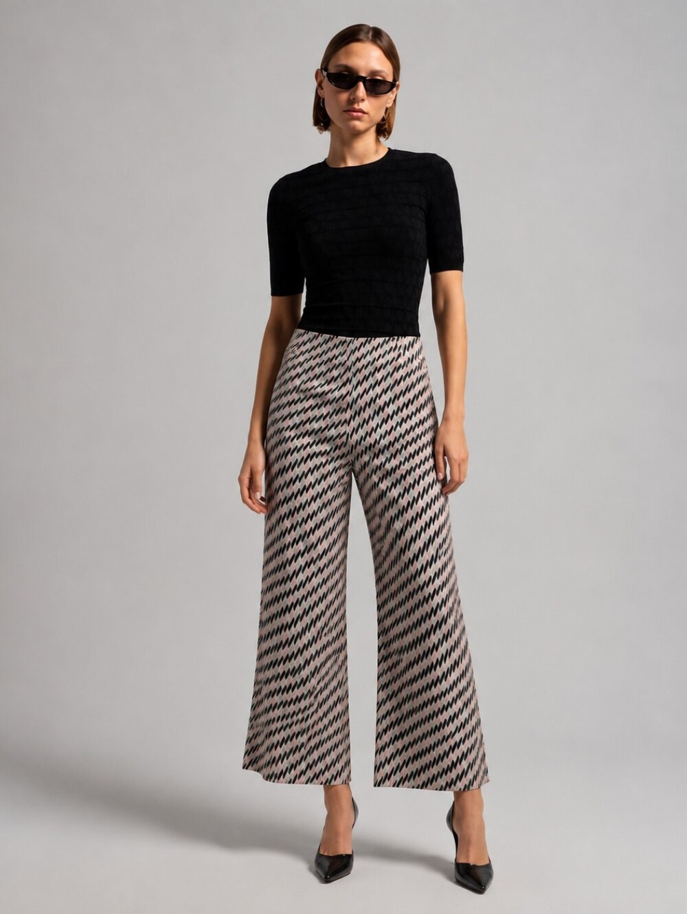Metallic Pink Black Geo Wide Leg Crop Pants S